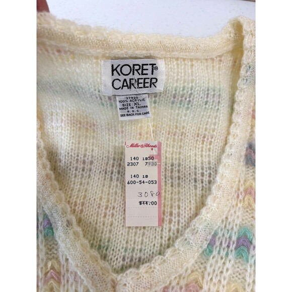 VTG Koret NEW Cream Pastel Knit Sweater Vest Women XL Rainbow Stripes Grannycore - Picture 7 of 9